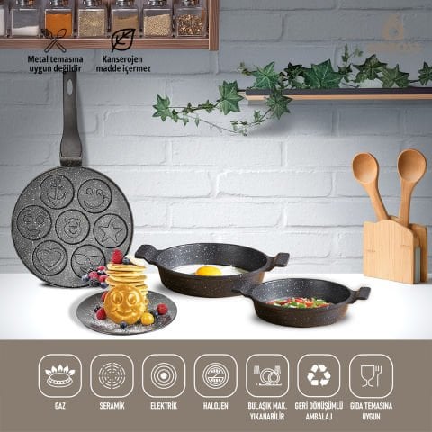 3 Parça Sunday Emoji Pankek Tava Sahan Set