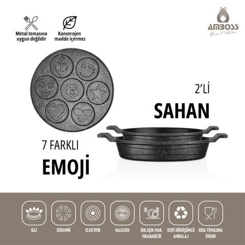 3 Parça Sunday Emoji Pankek Tava Sahan Set