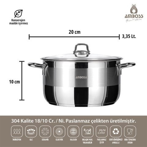 Saphire 3 Parça Indüksiyon Uyumlu Paslanmaz Çelik Tencere Tava Seti