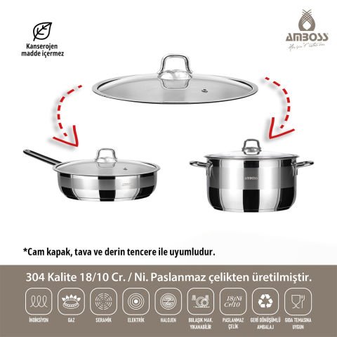 Saphire 3 Parça Indüksiyon Uyumlu Paslanmaz Çelik Tencere Tava Seti