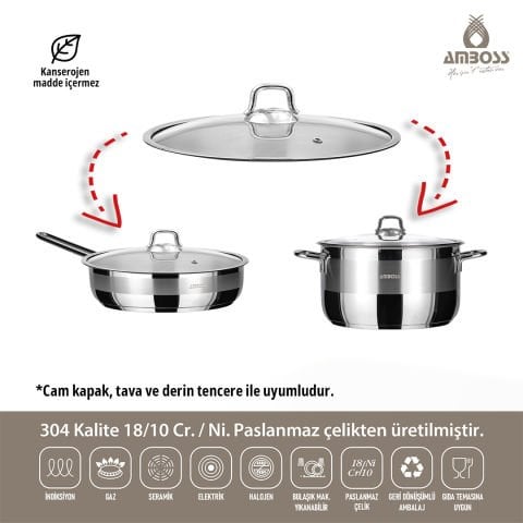 Saphire 3 Parça Indüksiyon Uyumlu Paslanmaz Çelik Tencere Tava Seti