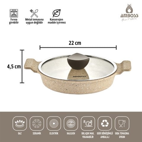 Astral Cam Kapaklı Granit  6 Parça Döküm Sahan (omlet) Seti Cappucino