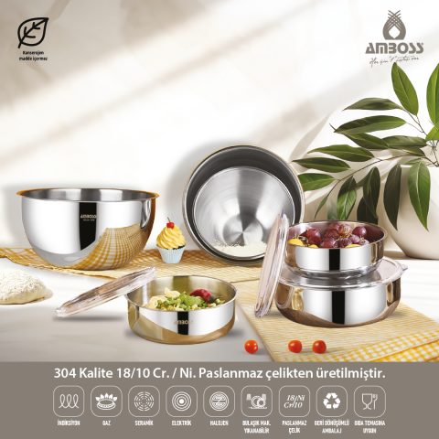 Mixkeep 9 Parça Paslanmaz Çelik Karıştırma Kabı & Çelik Saklama