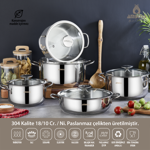 Cool 10 Parça İndüksiyon Uyumlu Paslanmaz Çelik Tencere Seti