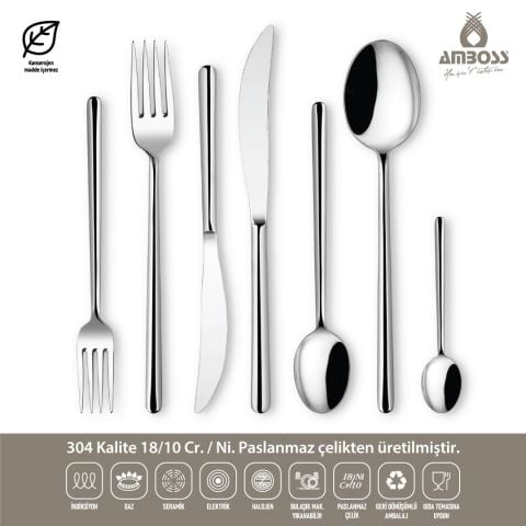 Amboss Pearl 84 Parça 12 Kişilik Paslanmaz Çelik Çatal Kaşık Bıçak Seti - Gümüş