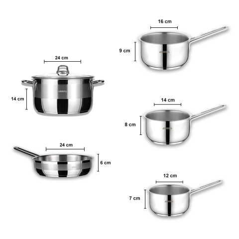 Satürn 6 Parça Tüm Ocaklara Uyumlu Paslanmaz Çelik Tencere Tava Sütlük Sosluk Seti