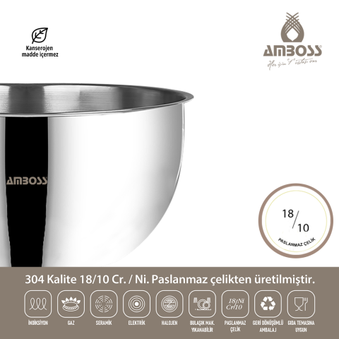 Neptün 6 Parça Paslanmaz Çelik Karıştırma Kabı Sütlük Seti