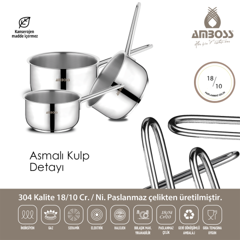 Neptün 6 Parça Paslanmaz Çelik Karıştırma Kabı Sütlük Seti