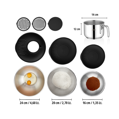 Uranüs 10 Parça Paslanmaz Çelik Rendeli Kase Sütlük Sosluk Seti