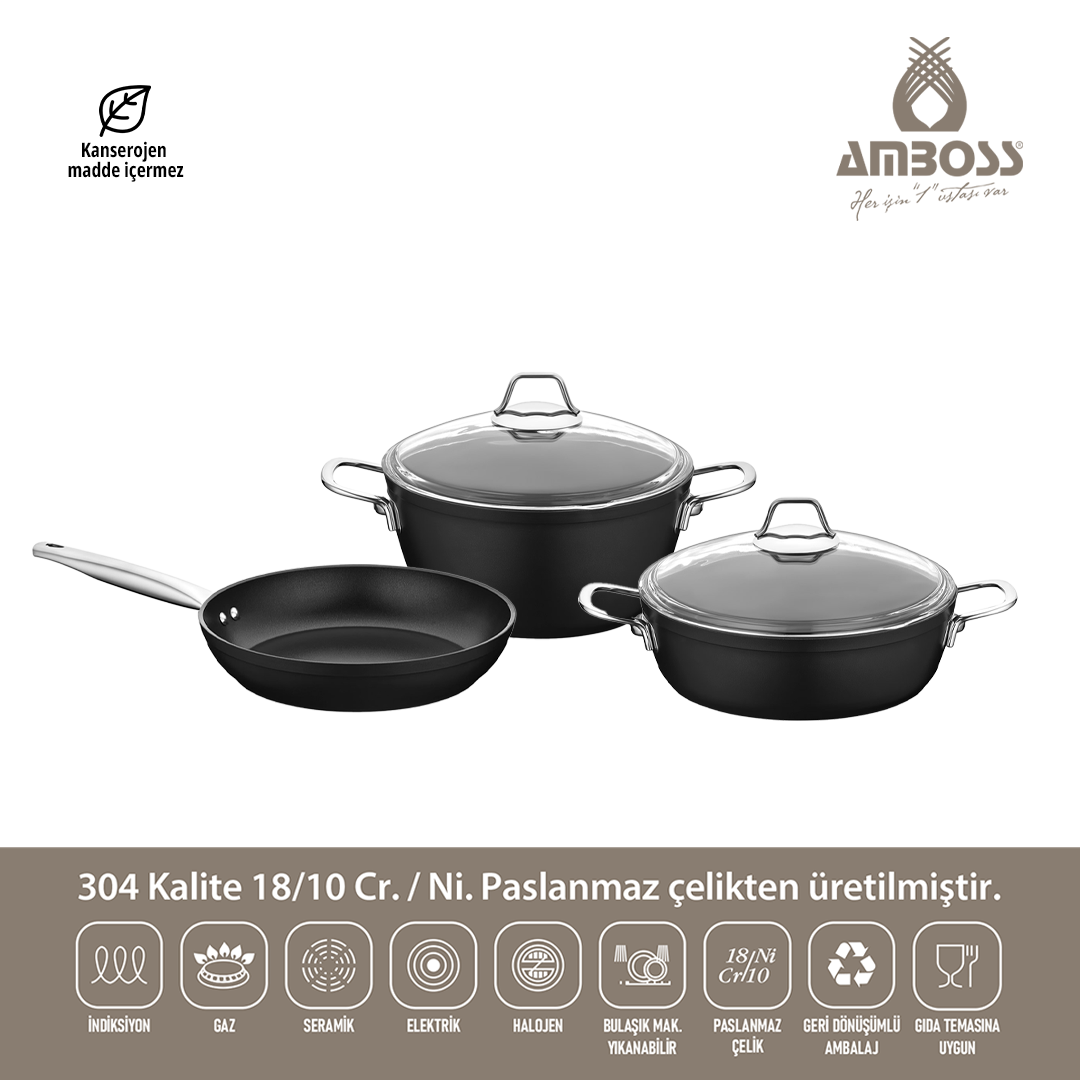 Titania 5 Parça Yanmaz Yapışmaz Titanyum Kaplama 24 Cm Tencere Tava Seti