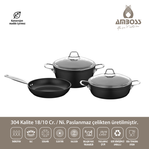 Titania 5 Parça Yanmaz Yapışmaz Titanyum Kaplama 24 Cm Tencere Tava Seti