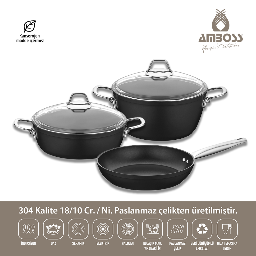 Milena 5 Parça Yanmaz Yapışmaz Titanyum Kaplama 26 Cm Tencere Tava Seti