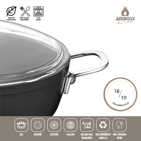 Milena 5 Parça Yanmaz Yapışmaz Titanyum Kaplama 26 Cm Tencere Tava Seti