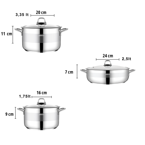Valeria 6 Parça Tüm Ocaklara Uyumlu Paslanmaz Çelik Tencere Tava Seti