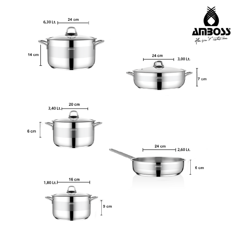 Silvana 9 Parça Tüm Ocaklara Uyumlu Paslanmaz Çelik Tencere Tava Seti