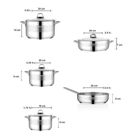 Silvana 9 Parça Tüm Ocaklara Uyumlu Paslanmaz Çelik Tencere Tava Seti