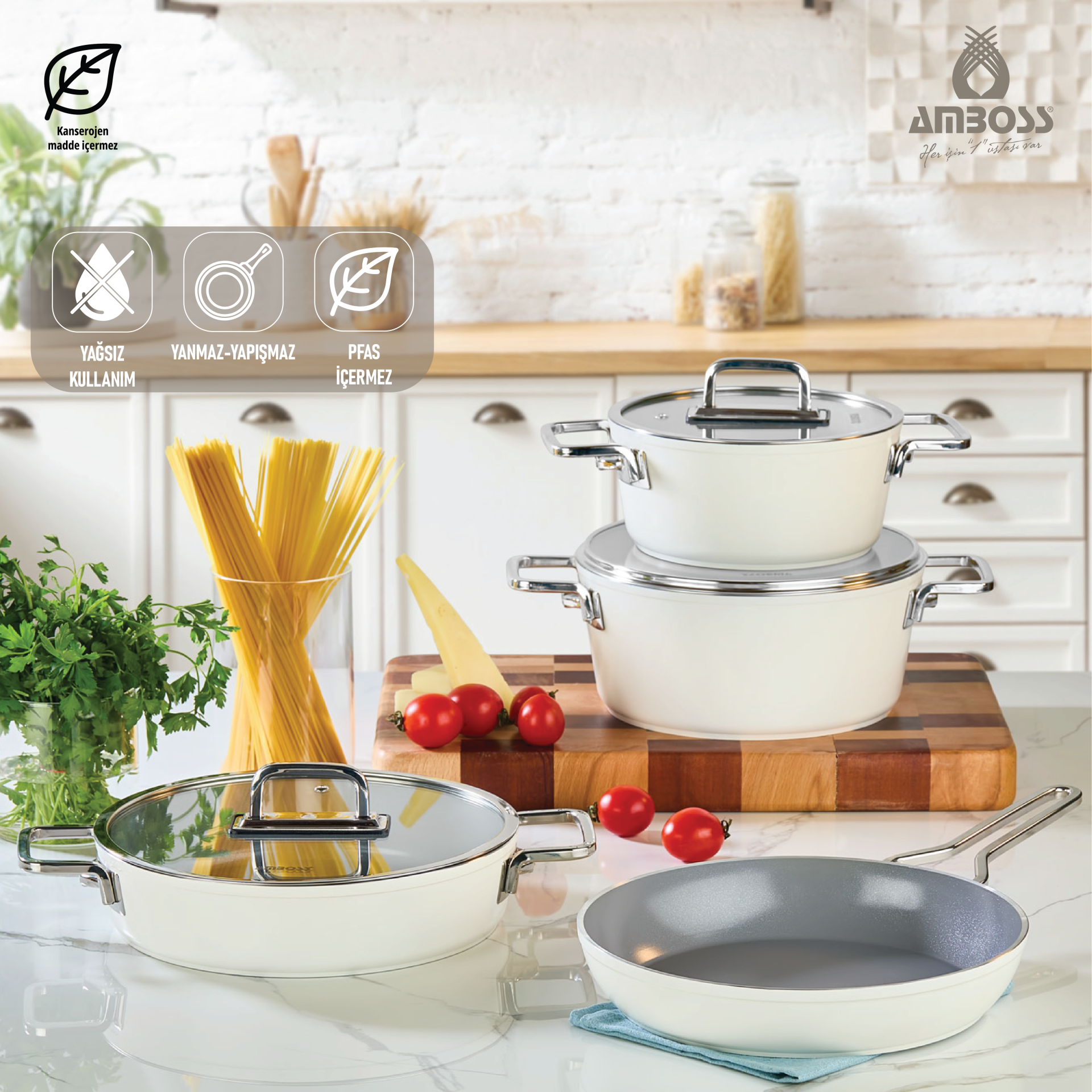 Sera Nova 7 Parça Seramik Tencere Tava Seti Beyaz