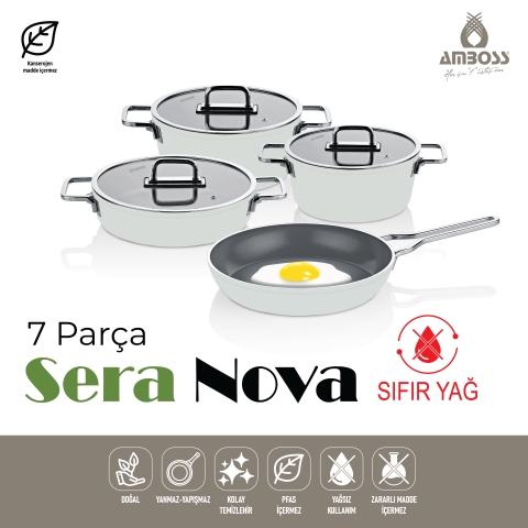 Sera Nova 7 Parça Seramik Tencere Tava Seti Beyaz