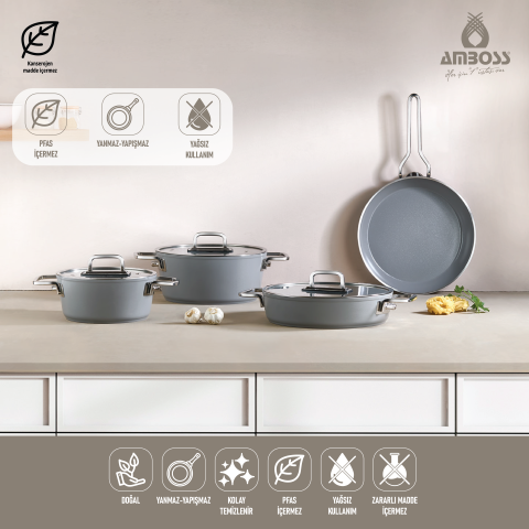 Sera Nova 7 Parça Seramik Tencere Tava Seti Gri