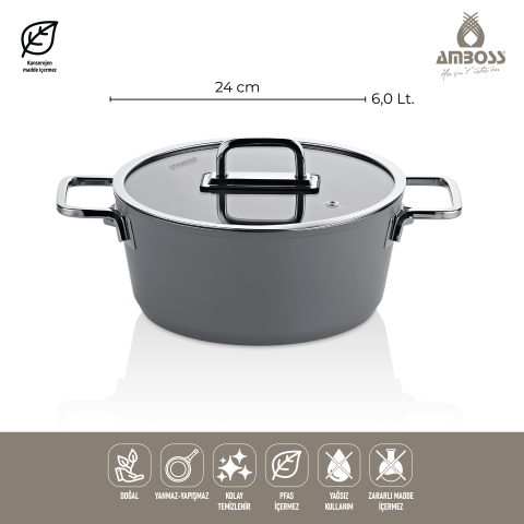 Sera Nova 7 Parça Seramik Tencere Tava Seti Gri