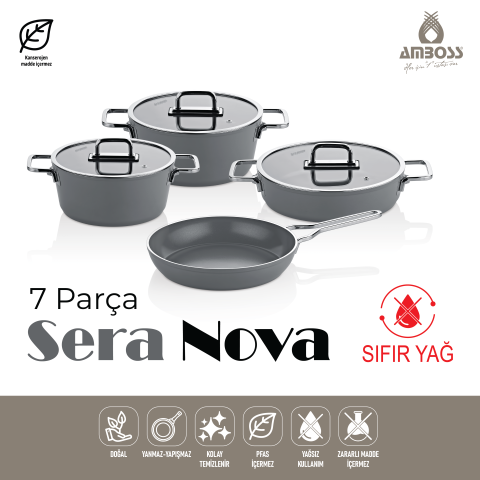 Sera Nova 7 Parça Seramik Tencere Tava Seti Gri
