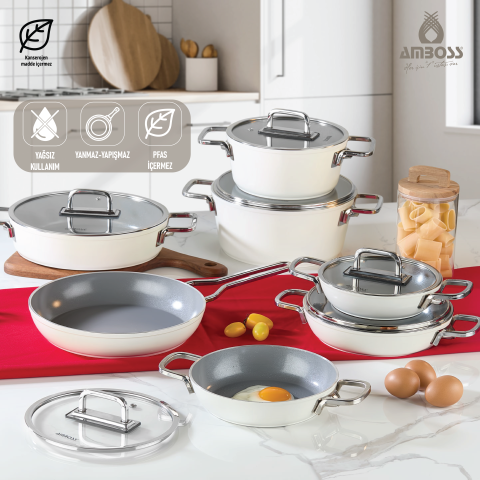 Sera Nova 13 Parça Seramik Tencere Tava Sahan Seti Beyaz