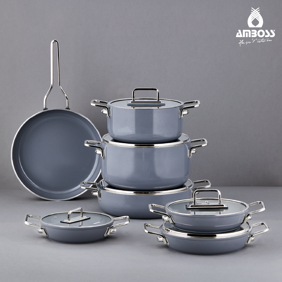 Sera Nova 13 Parça Seramik Tencere Tava Sahan Seti Gri