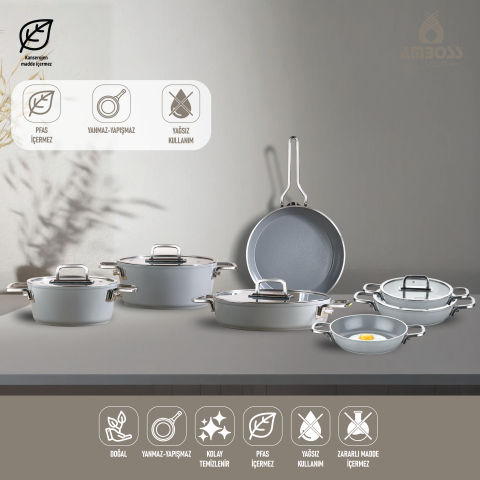 Sera Nova 13 Parça Seramik Tencere Tava Sahan Seti Gri