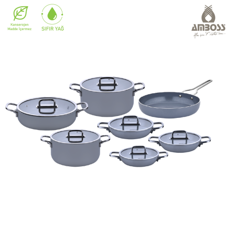 Sera Nova 13 Parça Seramik Tencere Tava Sahan Seti Gri