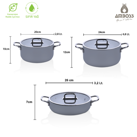 Sera Nova 13 Parça Seramik Tencere Tava Sahan Seti Gri