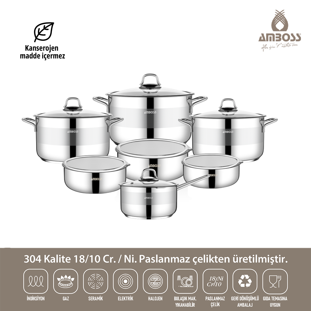 Bella 14 Parça Tüm Ocaklara Uyumlu Paslanmaz Çelik Tencere Sütlük Saklama Kabı Seti