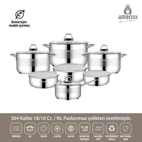 Bella 14 Parça Tüm Ocaklara Uyumlu Paslanmaz Çelik Tencere Sütlük Saklama Kabı Seti