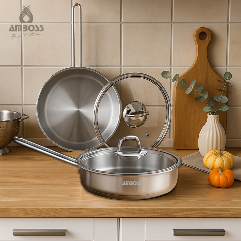 Milano 4 Parça Kapaklı Paslanmaz Çelik Tava Seti