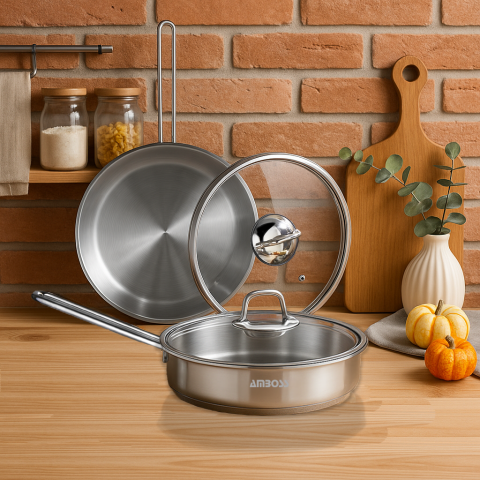 Sofia 4 Parça Kapaklı Paslanmaz Çelik Tava Seti