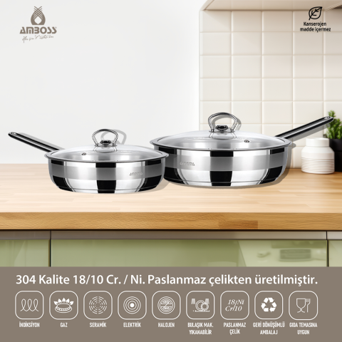 Sofia 4 Parça Kapaklı Paslanmaz Çelik Tava Seti