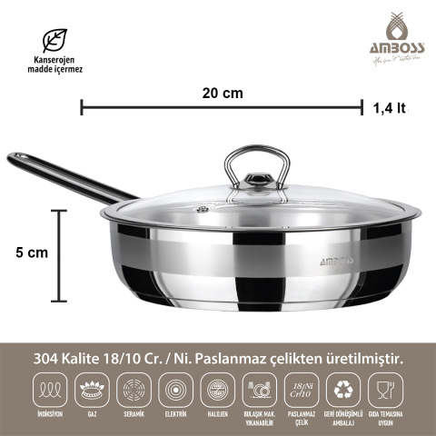 Mega Steel 6 Parça Kapaklı Paslanmaz Çelik Tava Seti