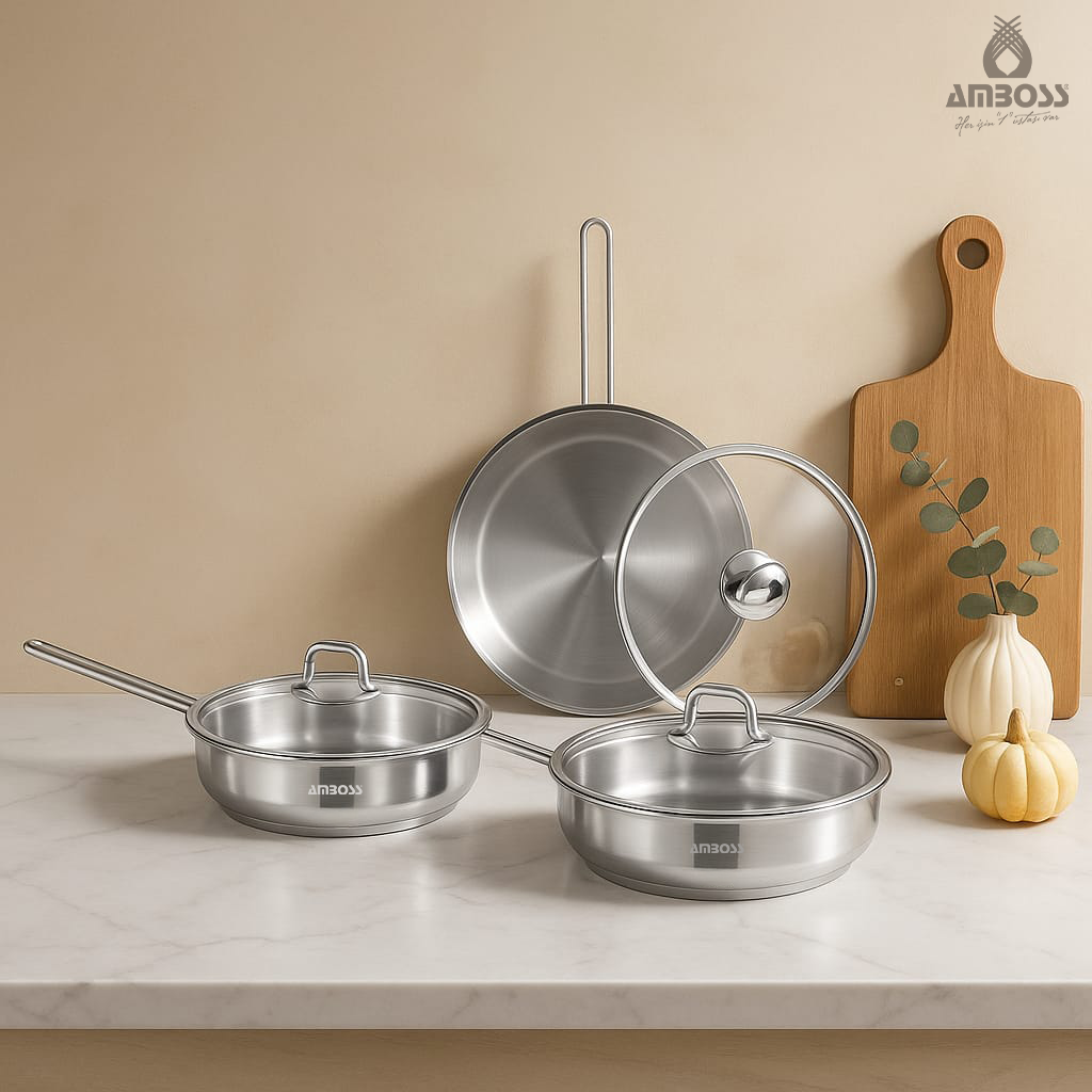 Mega Steel 6 Parça Kapaklı Paslanmaz Çelik Tava Seti