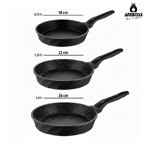 Amboss Vento 3 Parça Döküm Tava Seti - Siyah
