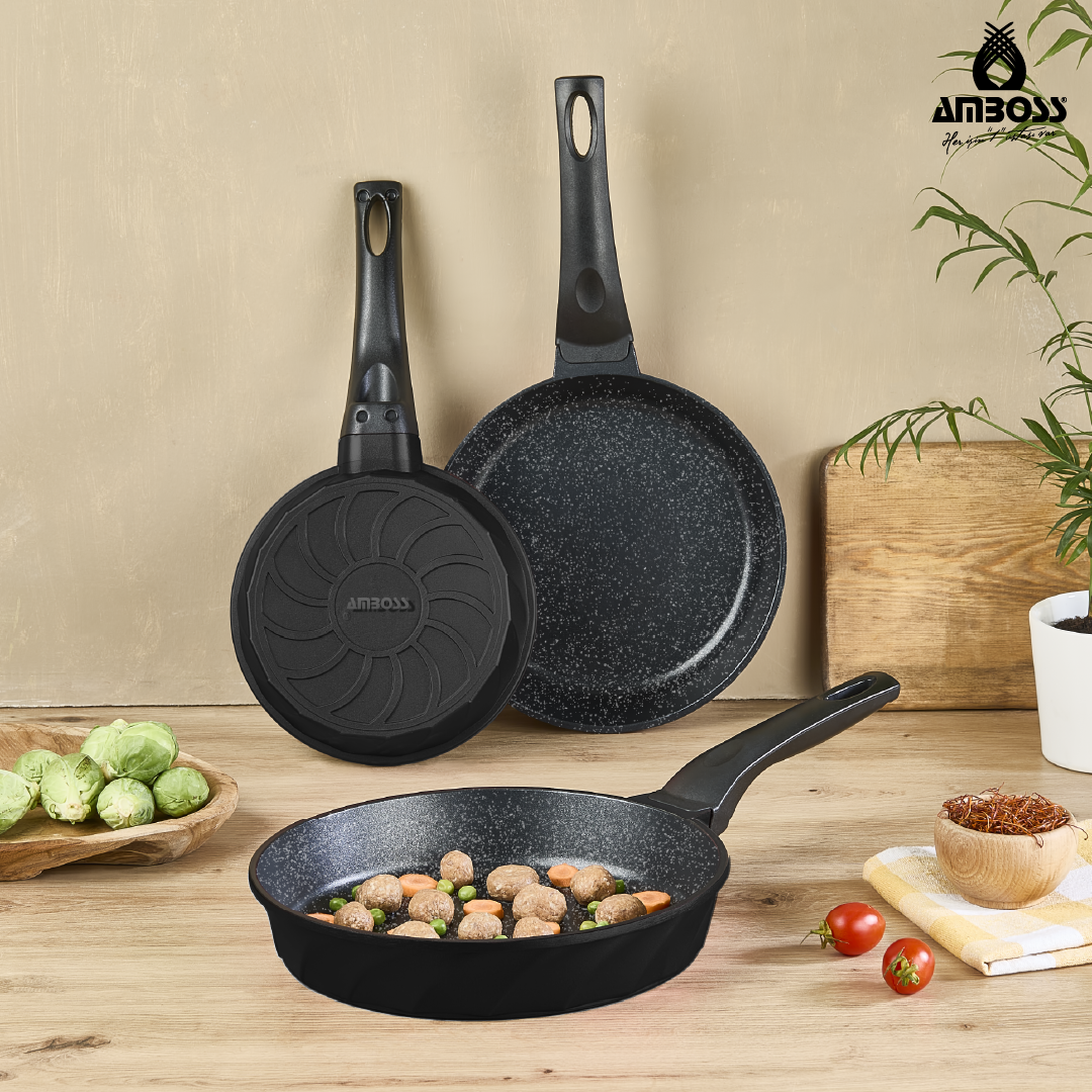 Amboss Vento 3 Parça Döküm Tava Seti - Siyah