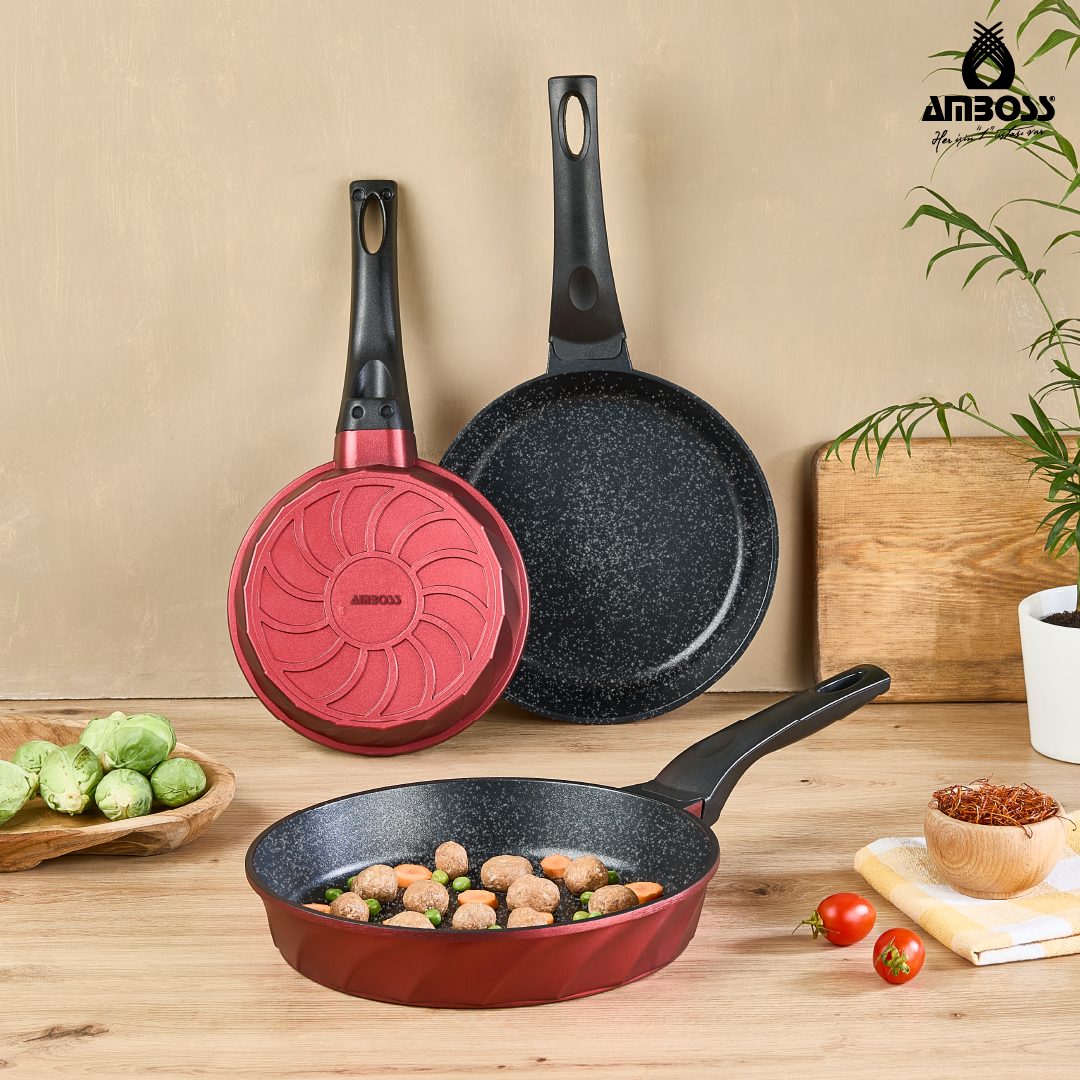 Vento 3 Parça Döküm Tava Seti - Kırmızı