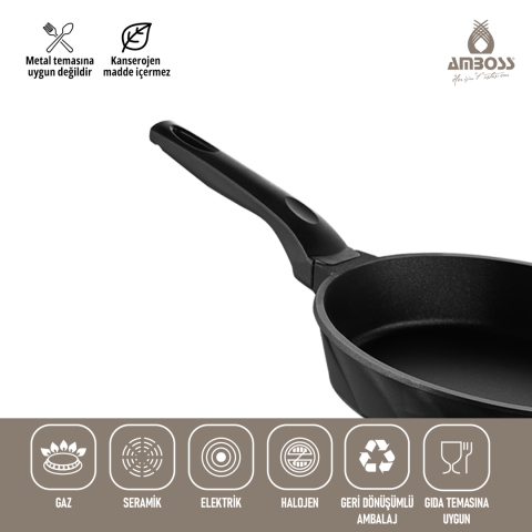 Amboss Paris 3 Parça Döküm Titanyum Kaplama Tava Seti Siyah