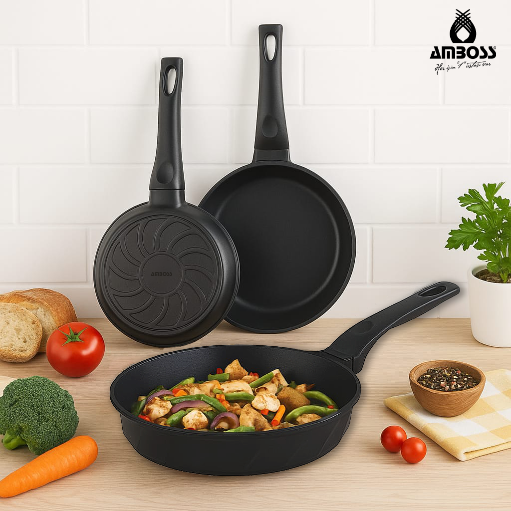 Amboss Paris 3 Parça Döküm Titanyum Kaplama Tava Seti Siyah