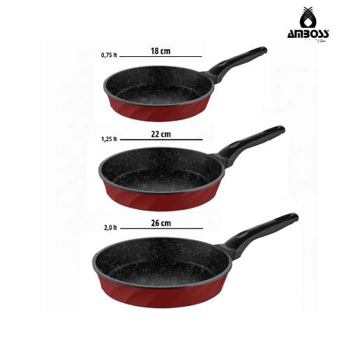 Amboss Paris 3 Parça Döküm Titanyum Kaplama Tava Seti Kırmızı