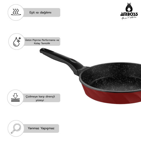 Amboss Paris 3 Parça Döküm Titanyum Kaplama Tava Seti Kırmızı