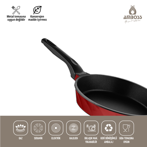 Amboss Paris 3 Parça Döküm Titanyum Kaplama Tava Seti Kırmızı