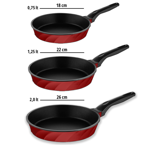 Amboss Paris 3 Parça Döküm Titanyum Kaplama Tava Seti Kırmızı