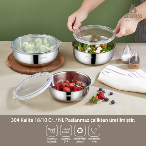 Amboss 11 Parça Izgara Gözleme Tava  Çelik Saklama Kabı ve Çaydanlık Piknik Seti