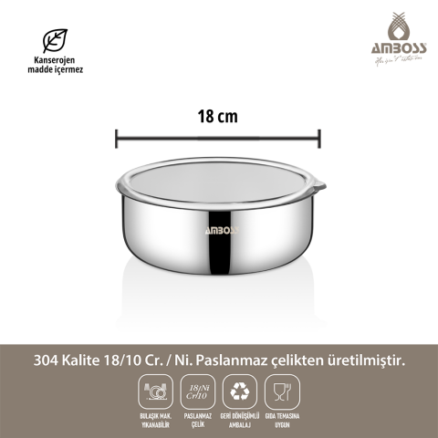 Amboss SteelBox 2 Parça Paslanmaz Çelik Şeffaf Kapaklı Saklama Kabı 18 cm