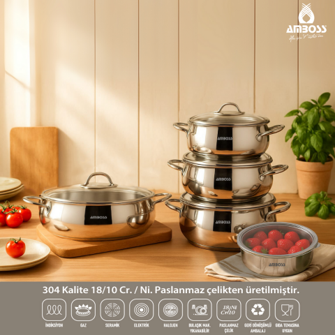 Amboss 10 Parça Cook SteelBox Paslanmaz Çelik Tencere ve Saklama Kabı Seti