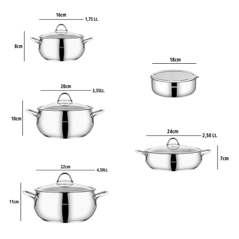 Amboss 10 Parça Cook SteelBox Paslanmaz Çelik Tencere ve Saklama Kabı Seti